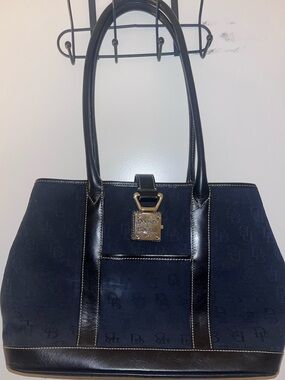 Dooney & Bourke Signature Black Canvas Leather Tote Shoulder Bag